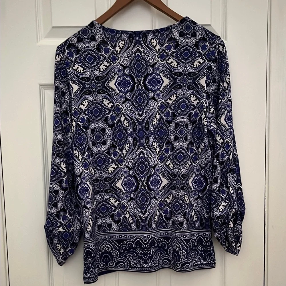 Blue , White and Black Paisley Blouse - Picture 3 of 6